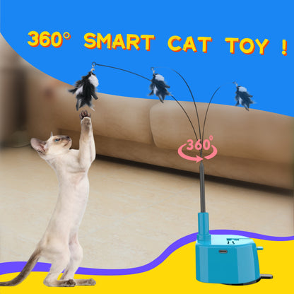 Interactive Cat Toy, Smart Touch-Activated Automatic Wand Toy for Indoor Cats, 5-Minute Self Play Cycle, Rechargeable with 6 Feather Attachments