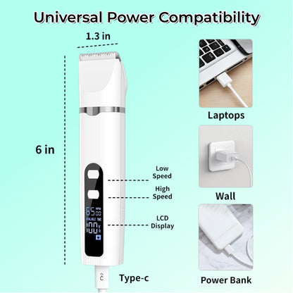 4-in-1 Dog Grooming Kit, Pet Hair Trimmer and Nail Grinder with LCD Display, 2 Speeds, Rechargeable Cordless Clippers, Low Noise, IPX7 Waterproof