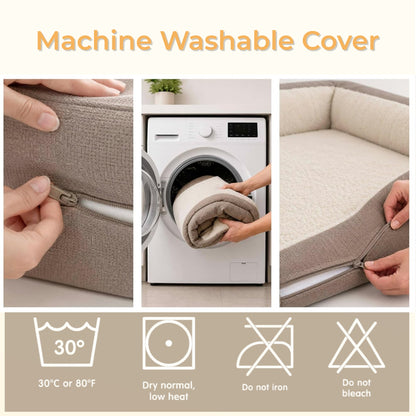 Dog Bed for Large and Extra Large Dogs, Waterproof Egg Crate Foam Pet Sofa Bed with Removable Bolster, Washable Cover and Non-Slip Bottom