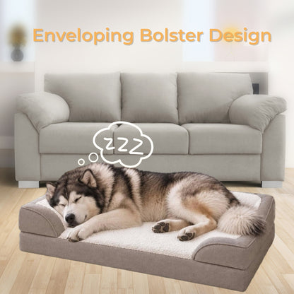 Dog Bed for Large and Extra Large Dogs, Waterproof Egg Crate Foam Pet Sofa Bed with Removable Bolster, Washable Cover and Non-Slip Bottom