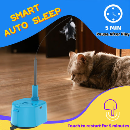 Interactive Cat Toy, Smart Touch-Activated Automatic Wand Toy for Indoor Cats, 5-Minute Self Play Cycle, Rechargeable with 6 Feather Attachments