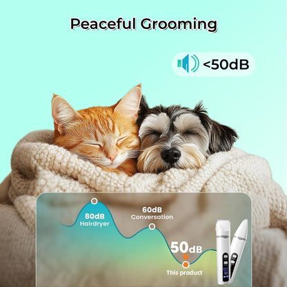 4-in-1 Dog Grooming Kit, Pet Hair Trimmer and Nail Grinder with LCD Display, 2 Speeds, Rechargeable Cordless Clippers, Low Noise, IPX7 Waterproof