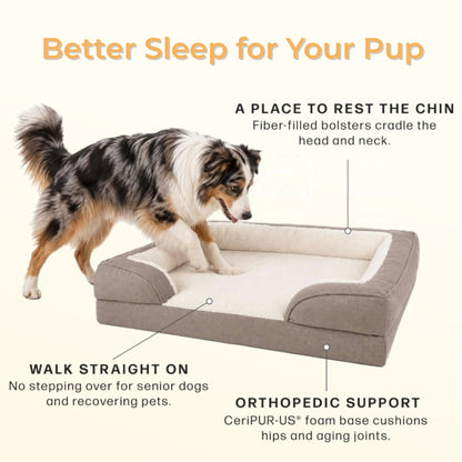 Dog Bed for Large and Extra Large Dogs, Waterproof Egg Crate Foam Pet Sofa Bed with Removable Bolster, Washable Cover and Non-Slip Bottom