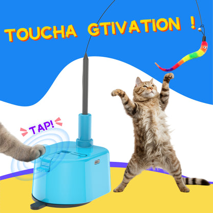 Interactive Cat Toy, Smart Touch-Activated Automatic Wand Toy for Indoor Cats, 5-Minute Self Play Cycle, Rechargeable with 6 Feather Attachments