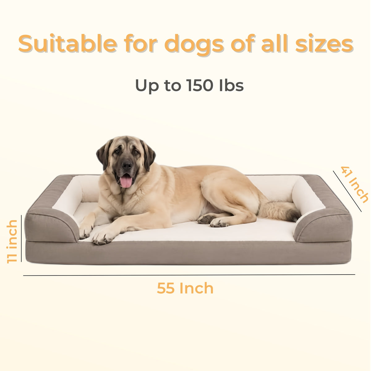 Dog Bed for Large and Extra Large Dogs, Waterproof Egg Crate Foam Pet Sofa Bed with Removable Bolster, Washable Cover and Non-Slip Bottom