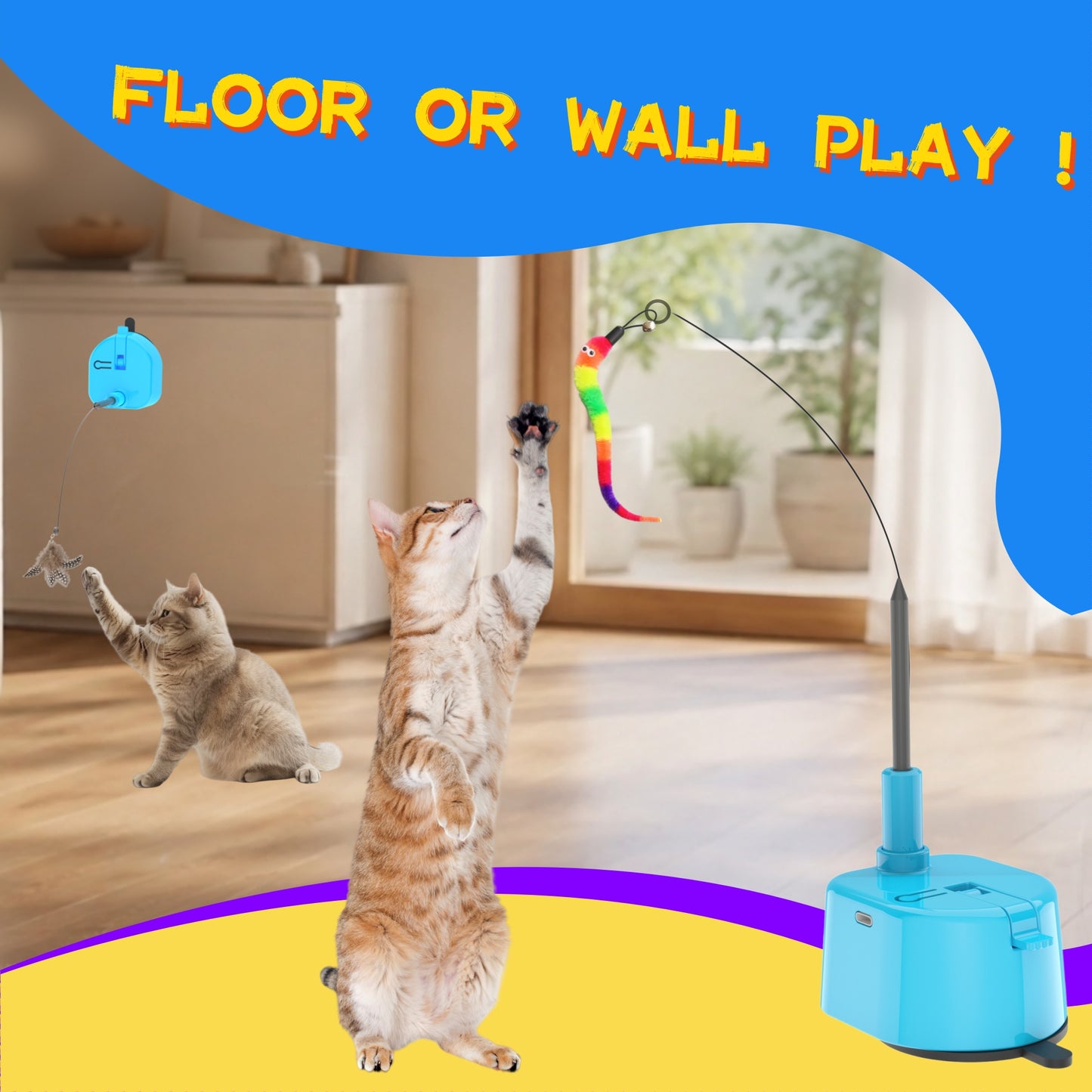 Interactive Cat Toy, Smart Touch-Activated Automatic Wand Toy for Indoor Cats, 5-Minute Self Play Cycle, Rechargeable with 6 Feather Attachments