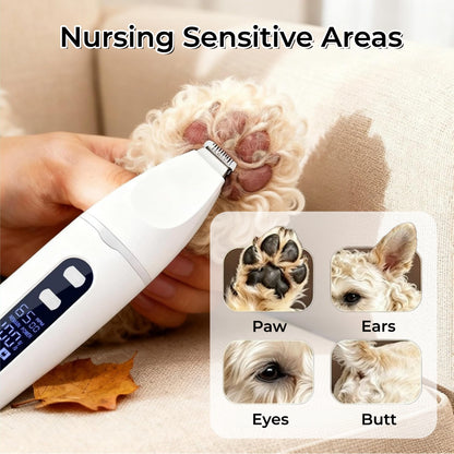 4-in-1 Dog Grooming Kit, Pet Hair Trimmer and Nail Grinder with LCD Display, 2 Speeds, Rechargeable Cordless Clippers, Low Noise, IPX7 Waterproof
