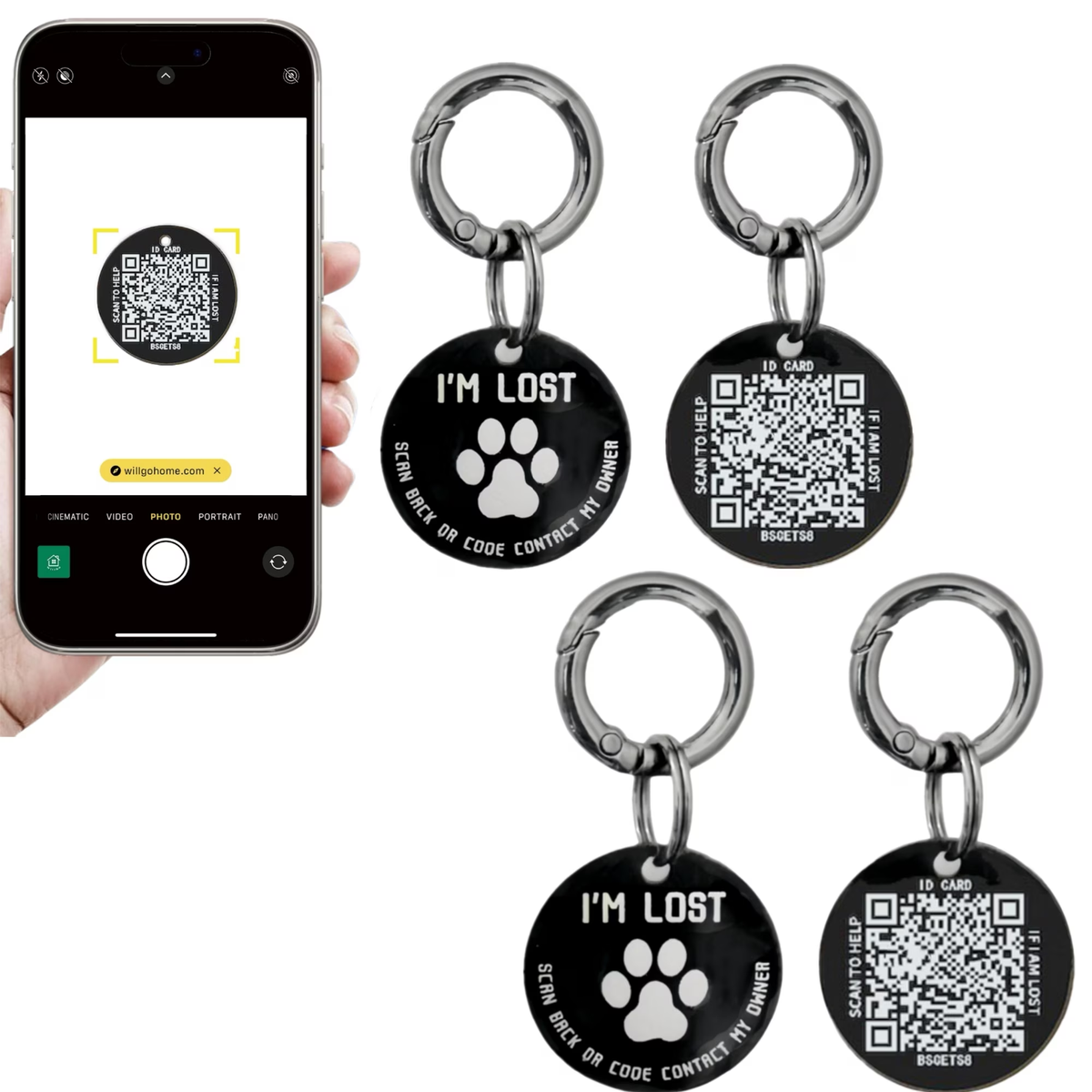 QR Code Smart Dog Tag with Customized Pet Profile & Location Alert – Stainless Steel Personalized Cat Name Tags (2 Packs)