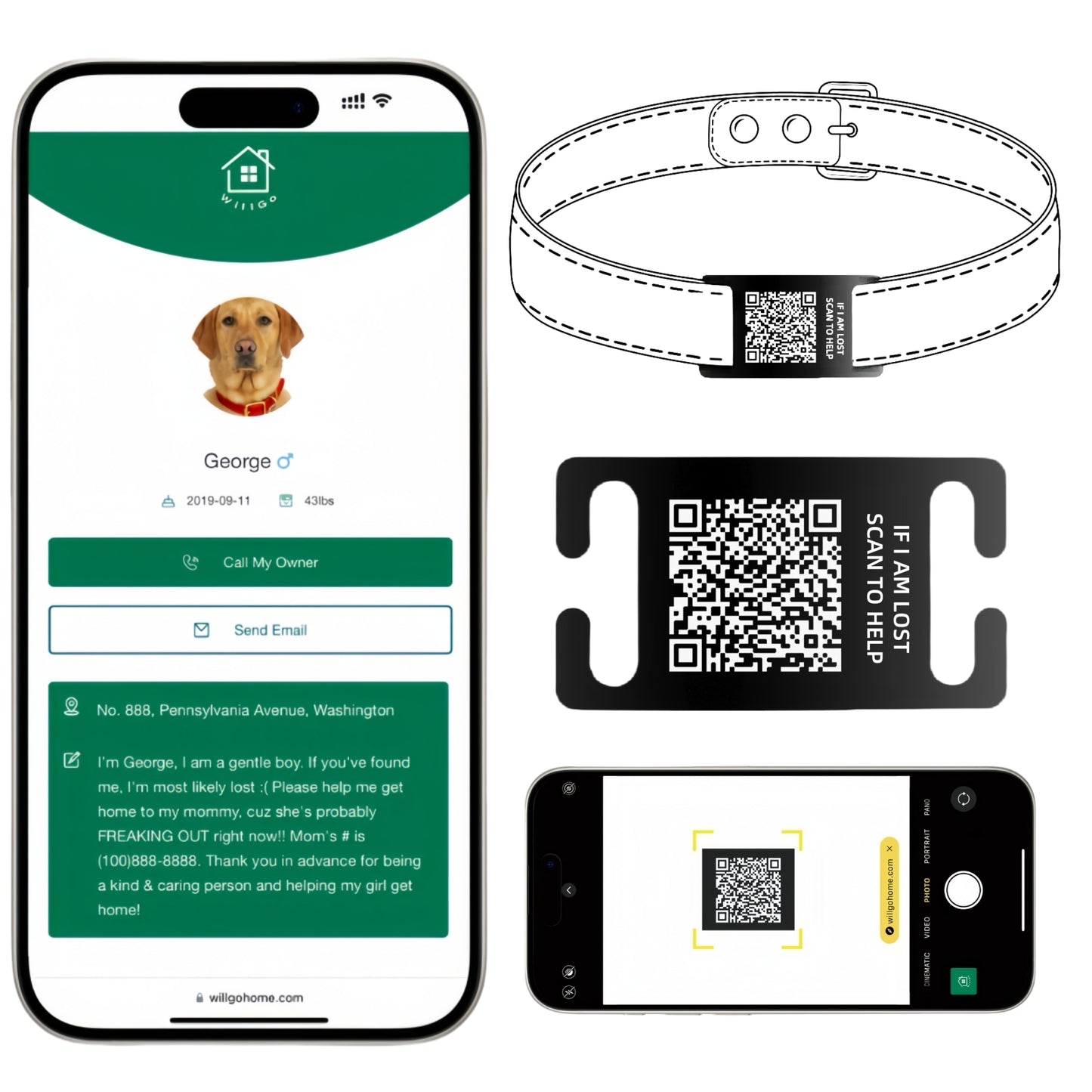 QR Code Smart Dog Tag for Collar with Online Customized Pet Profile & Location Alert – Stainless Steel Personalized Cat Name ID Tags