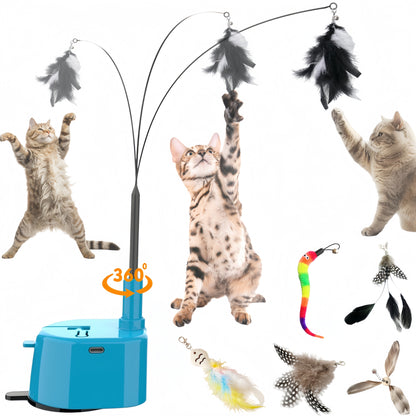 Interactive Cat Toy, Smart Touch-Activated Automatic Wand Toy for Indoor Cats, 5-Minute Self Play Cycle, Rechargeable with 6 Feather Attachments
