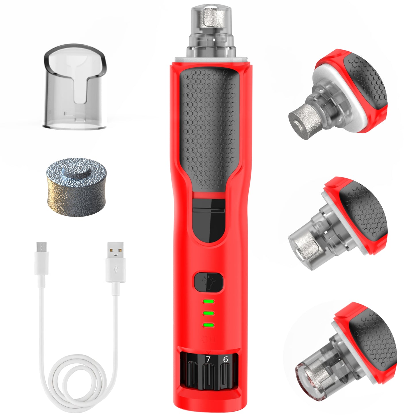 7-Speed Dog Nail Grinder - Pet Nail Trimmers with LED Lights for Large Medium Small Dogs Rechargeable Electric Cat Nail Grinder with Dust Cap Professional 3 Ports